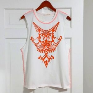🌞Mustard Seed🌞 - White/Orange Tank w/Leather Aztec Print